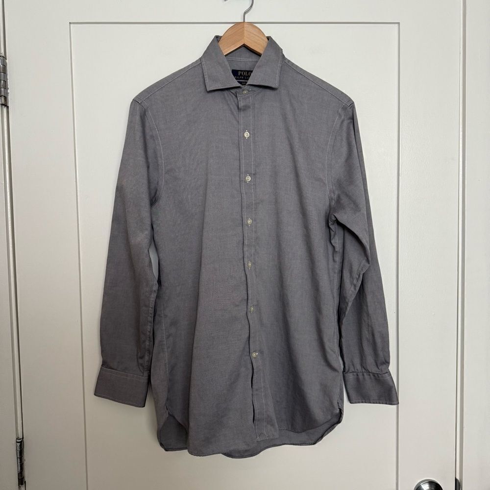 Polo Ralph Lauren Shirt Mens Sz 15.5 32/33 Gray Slim Fit Preppy Career Office